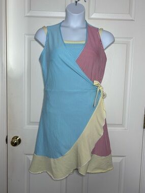 Lands End 3 Piece Seersucker Tankini Swimsuit Set Med Tankini sz12 Bottoms sz 10